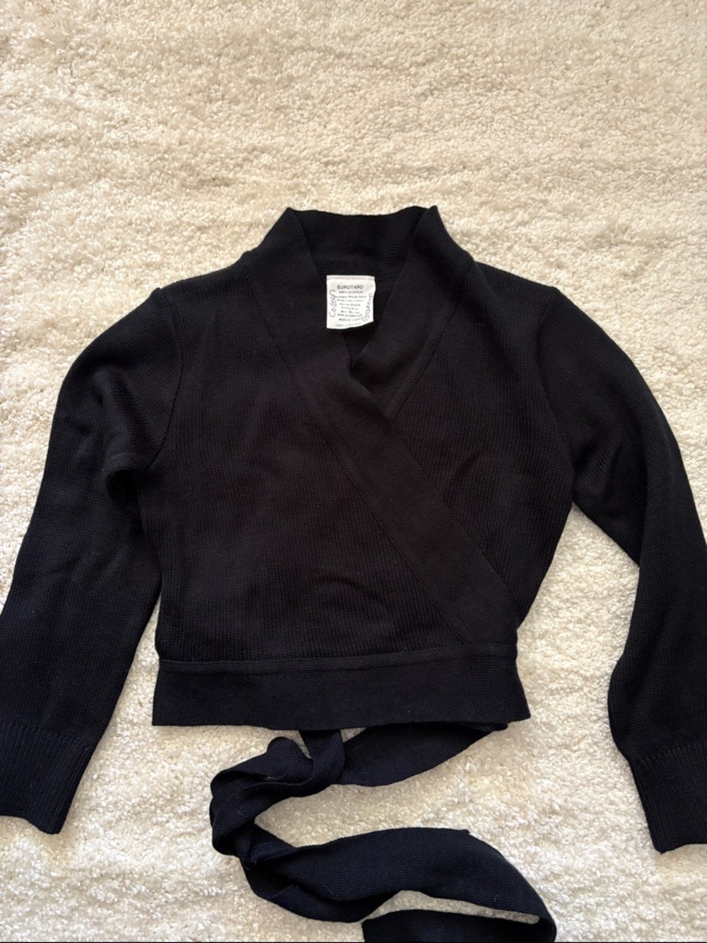 Black Wrap-Front Kids Sweater with Tie Waist